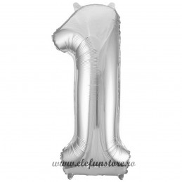 Balon Cifra 1 Argintiu Slim 100 cm