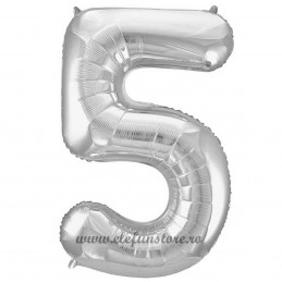 Balon Cifra 5 Argintiu Slim 100 cm