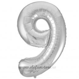 Balon Cifra 9 Argintiu Slim 100 cm