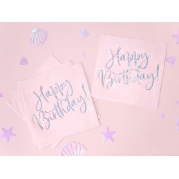 Set 20 servetele roz Happy Birthday Iridiscent