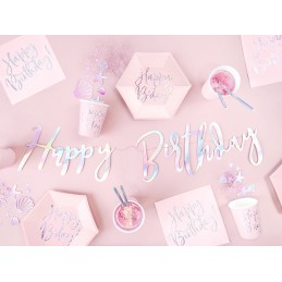 Set 20 servetele roz Happy Birthday Iridiscent