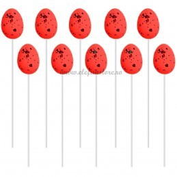 Set 10 oua pestrite rosii, pe bat 18 cm