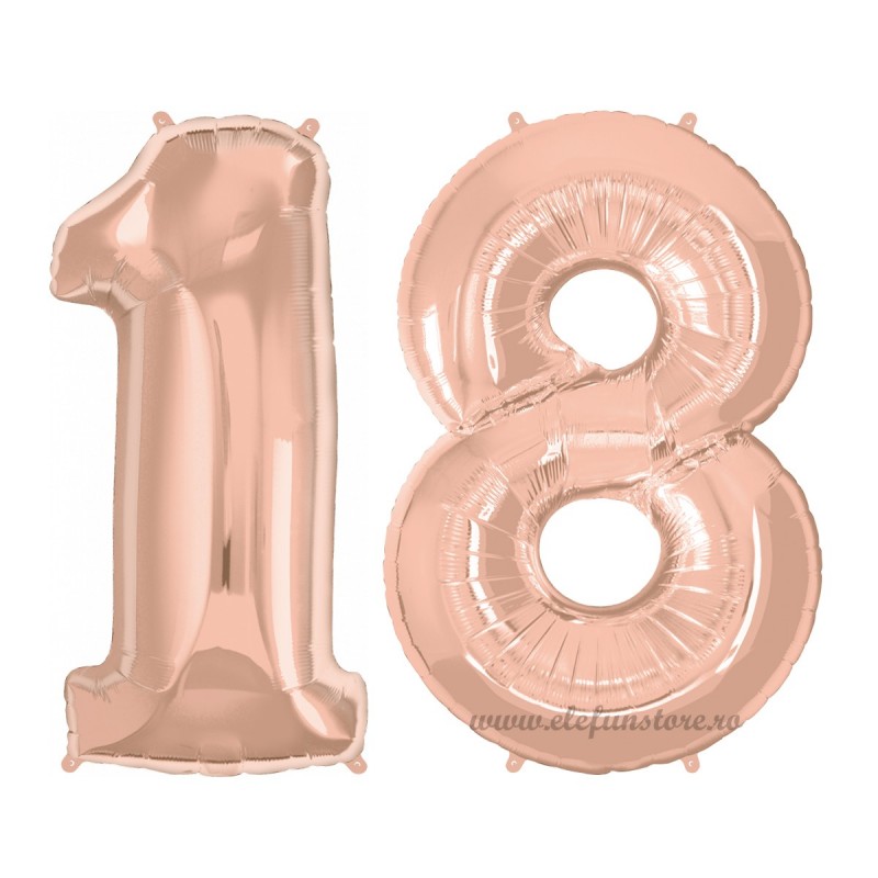 Set Baloane Cifre 18 Rose Gold 100 cm pentru Majorat