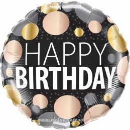 Balon Happy Birthday cu bulinute metalizate