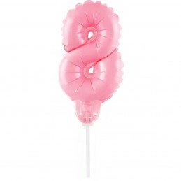 Topper Balon Cifra 8 Roz Macaron cu bat 15cm