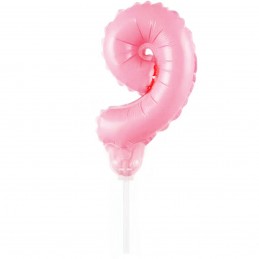Topper Balon Cifra 9 Roz Macaron cu bat 15cm