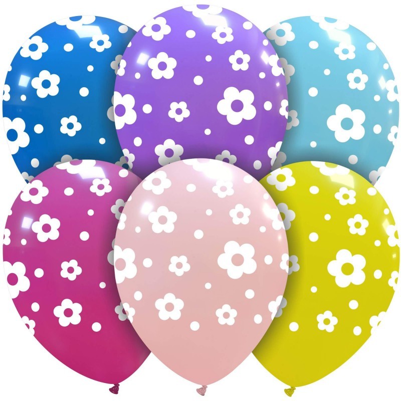 Set 10 baloane multicolore cu floricele