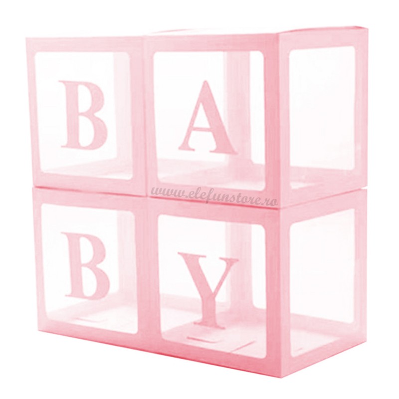Set 4 cuburi BABY roz, cutii 30cm