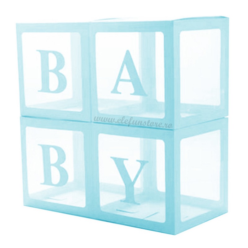Set 4 cuburi BABY bleu, cutii 30cm