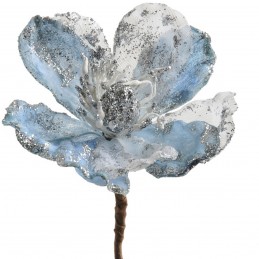 Cap magnolie din catifea bleu cu sclipici 11 cm