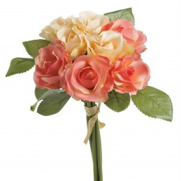 Buchet trandafiri roz si crem, 8 fire 24 cm
