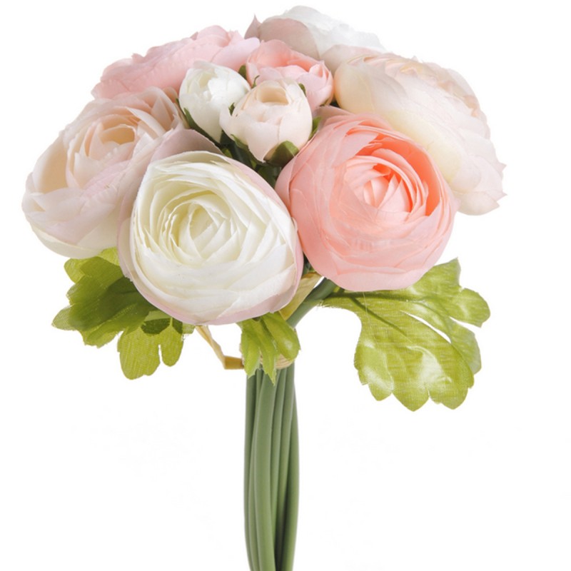 Ranunculus roz si alb, flori artificiale 9 fire 25cm