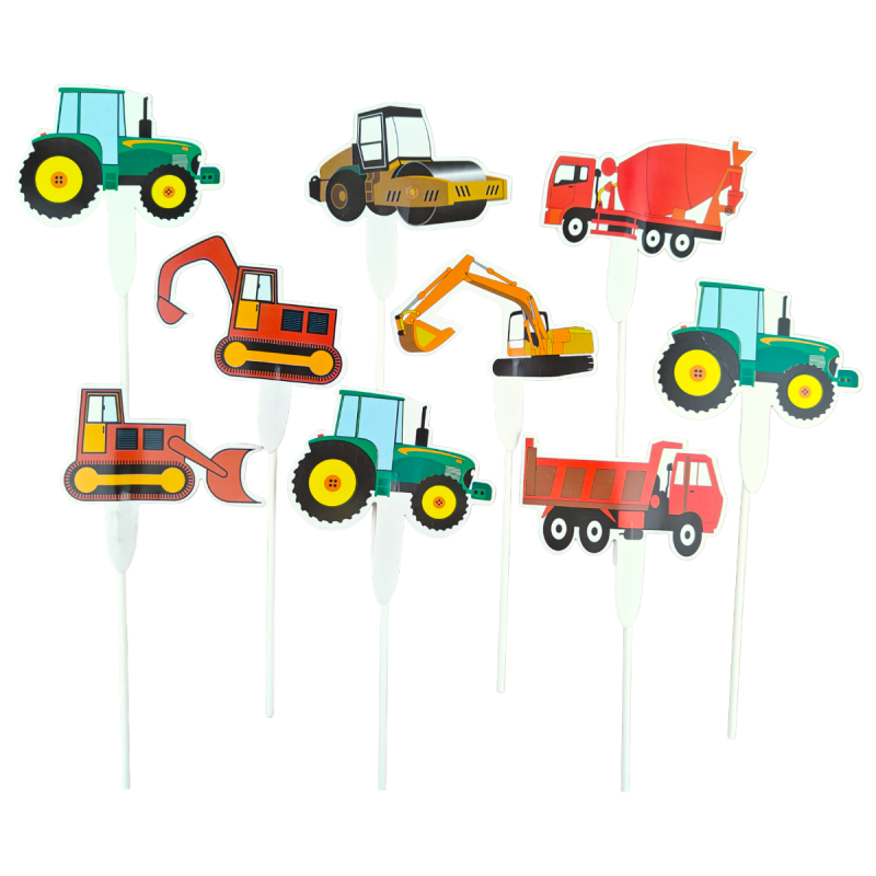 Toppere pentru Tort Masini de Constructie (set 9 buc)