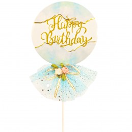 Topper HAPPY BIRTHDAY marble bleu cu tulle