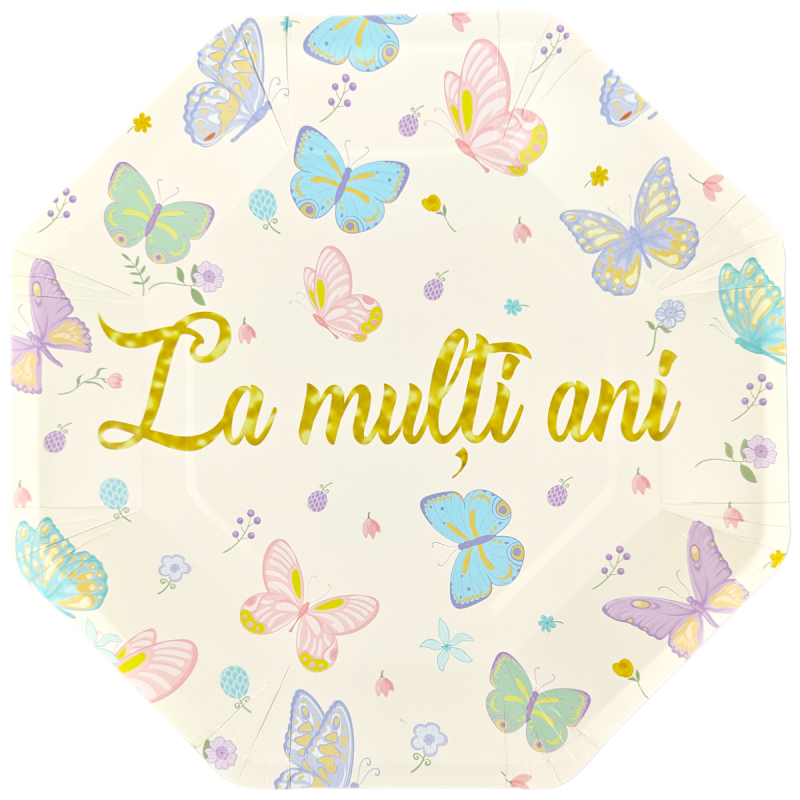 Farfurii LA MULTI ANI! Fluturi Pastel 23cm (6 buc)