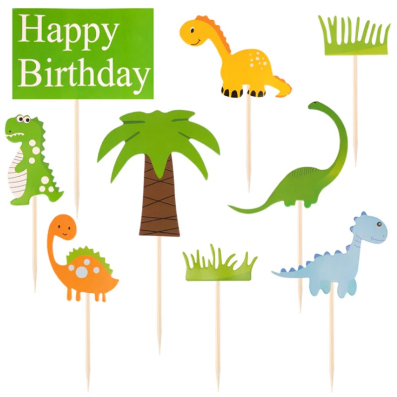 Decoratiuni tort HAPPY BIRTHDAY cu Dinozauri 9 buc