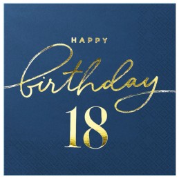 Servetele Majorat navy | Happy 18 Birthday gold, set 10