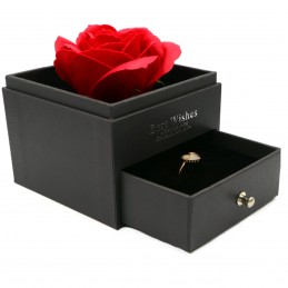Cutie rosie cu trandafir si sertar pentru bijuterii + punga cadou
