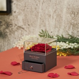 Cutie rosie cu trandafir si sertar pentru bijuterii + punga cadou