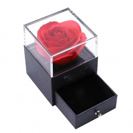 Cutie neagra cu trandafir si sertar pentru bijuterii + punga cadou