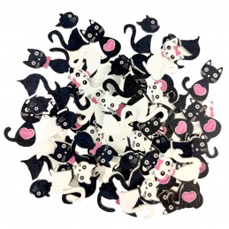 Pisici albe si negre 50buc, ornamente din lemn 2.5cm