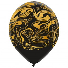 Baloane latex premium negre cu Valuri Aurii, set 10 buc