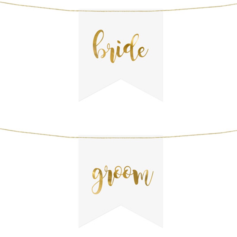 Set 2 semne BRIDE GROOM aurii pt scaunele mirilor