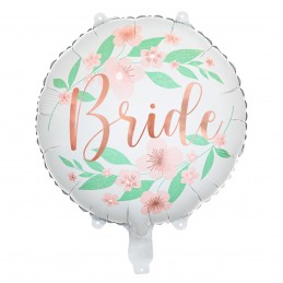 Balon folie BRIDE decorat cu flori roz