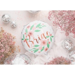 Balon folie BRIDE decorat cu flori roz