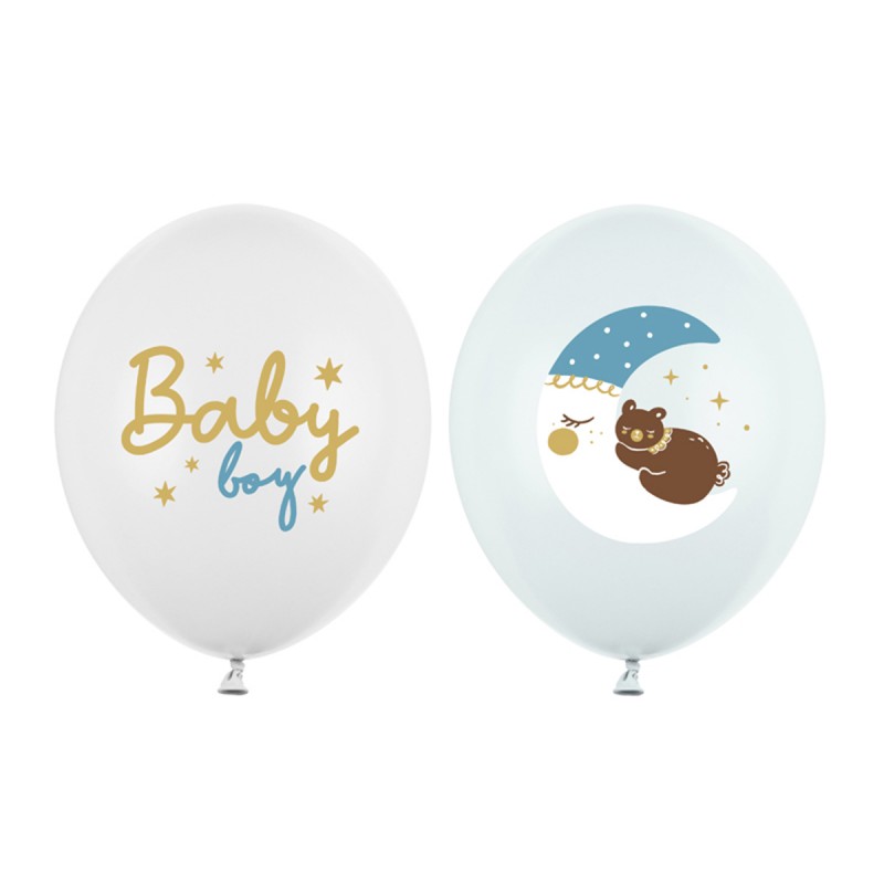 Baloane latex BABY BOY, semiluna si ursulet, 5/set