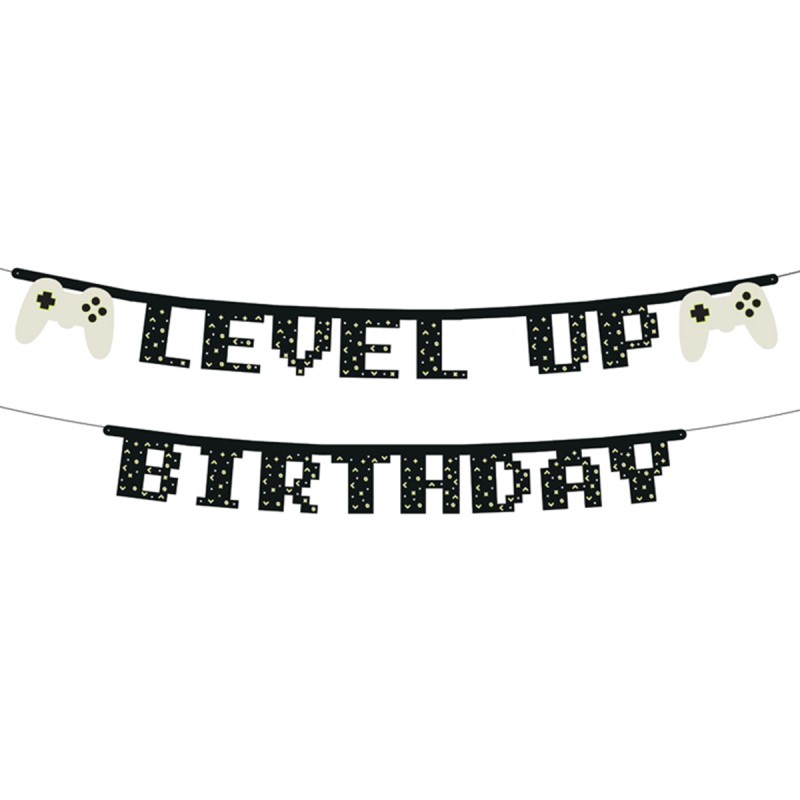 Banner LEVEL UP BIRTHDAY, Gaming Party
