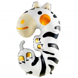 Balon Folie Cifra 3 Animale, Zebra 100cm