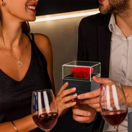 Cutie rosie cu trandafir si sertar pentru bijuterii + punga cadou