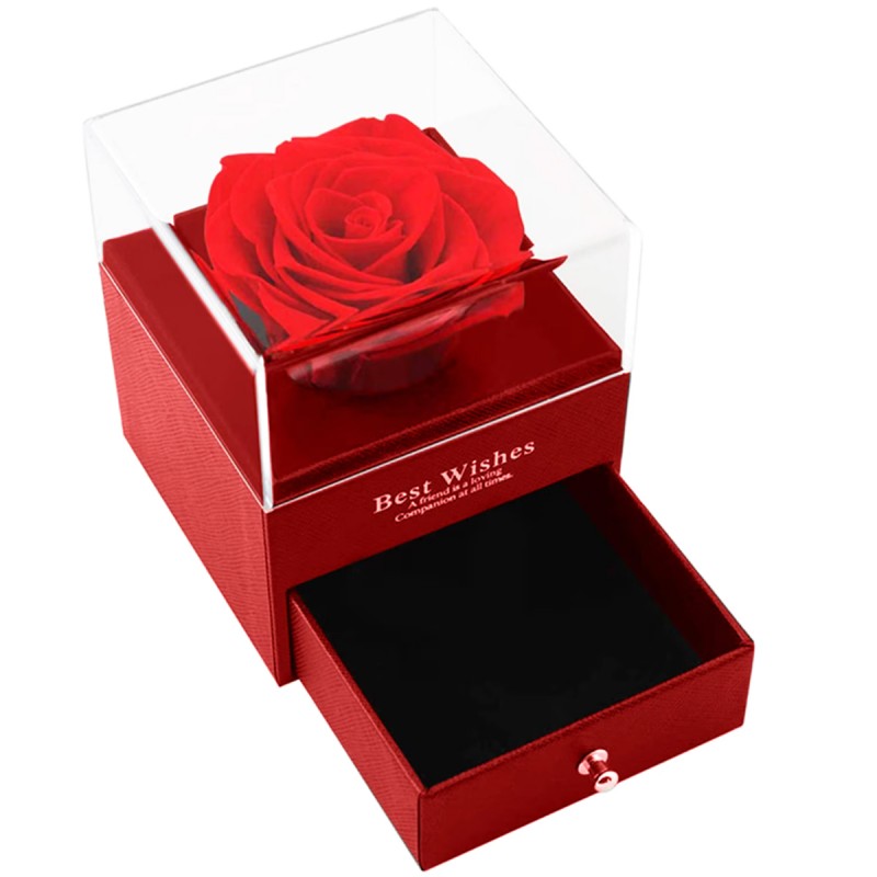 Cutie rosie cu trandafir si sertar pentru bijuterii + punga cadou