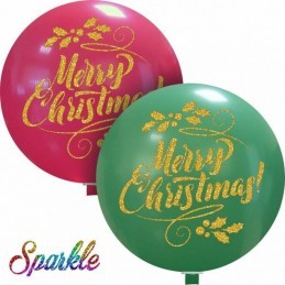 Balon Jumbo cu sclipici Merry Christmas Rosu