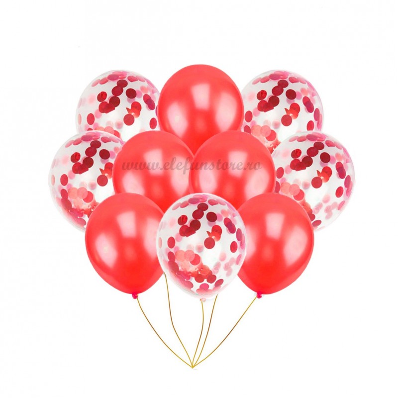 Set 10 Baloane cu Confetti Rosii