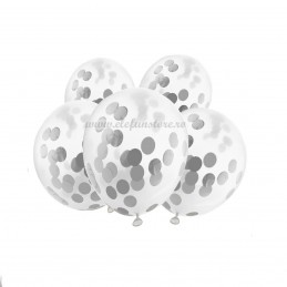 Set 5 Baloane cu Confetti Argintii