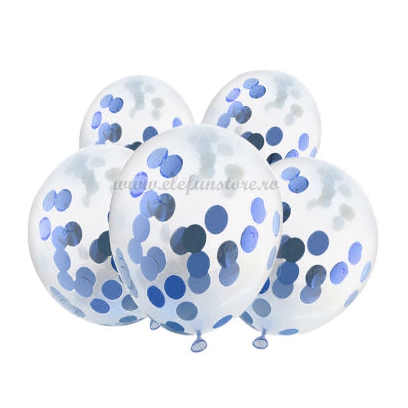 Set 5 Baloane cu Confetti Albastre